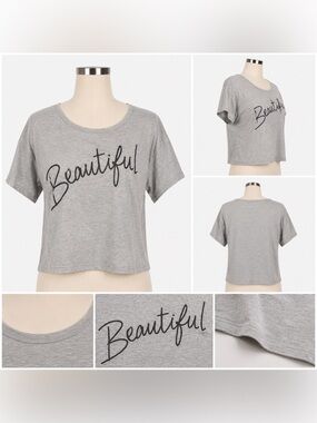 Beautiful Script Graphic Crop Tee Gray Size Medium Casual Short Sleeve Top